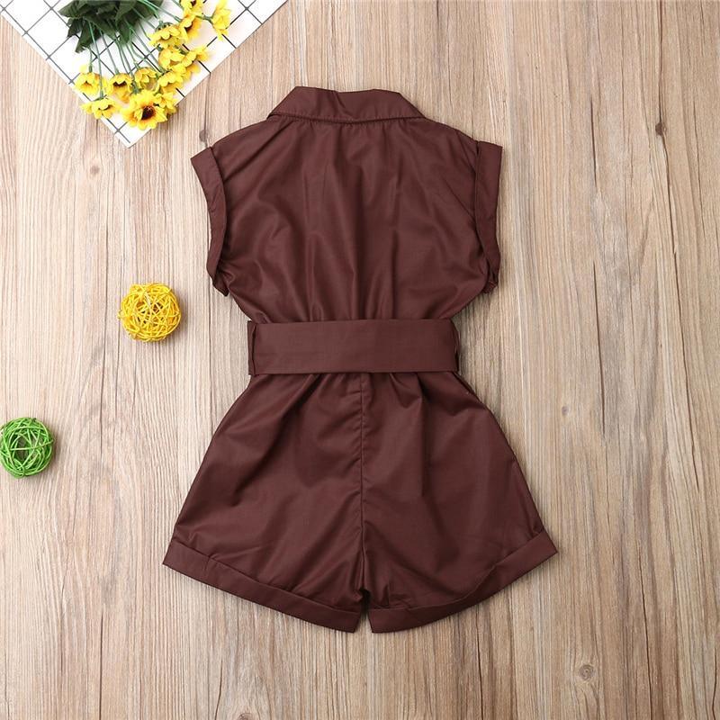 Baby Girls Clothes Sleeveless Turn-down Collar One-Pieces Romper Solid Color Girls Jumpsuit Dress for Girls