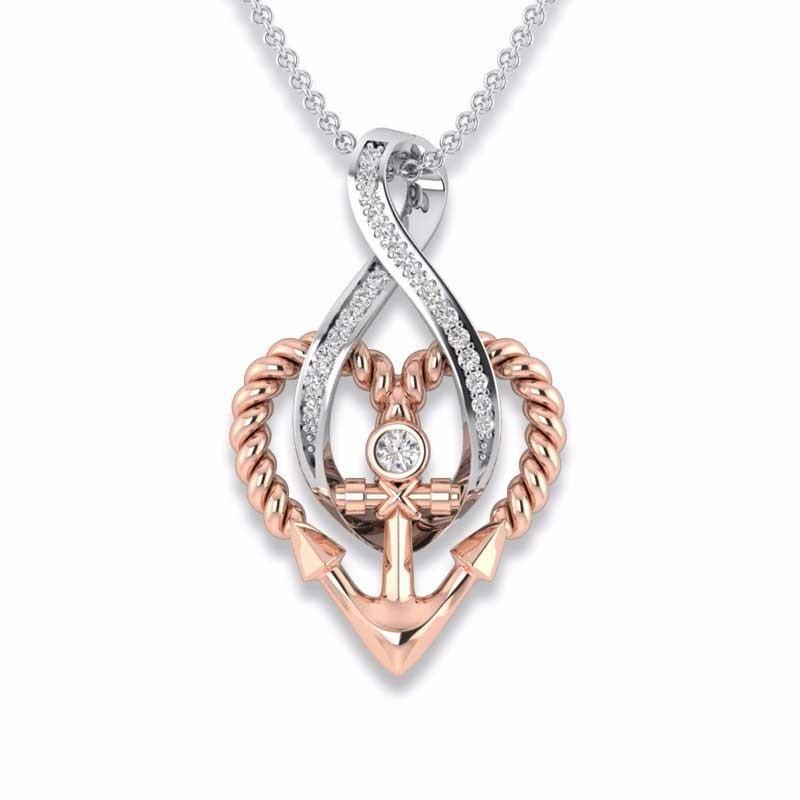 NEW Infinity Heart Anchor Necklaces Women Crystal Nautical Jewelry Rose Gold Anchor Cross Necklace Chain Design For Women