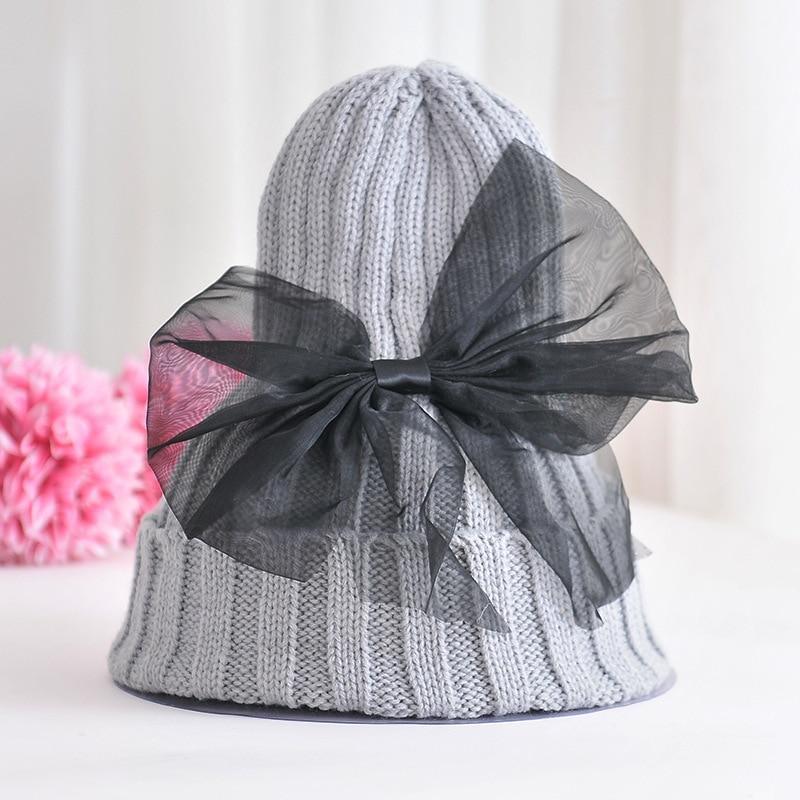 Modern Trend Big Bows Knitted Baby Girl Hat Cap Warm Kids baby winter Hat For Girls