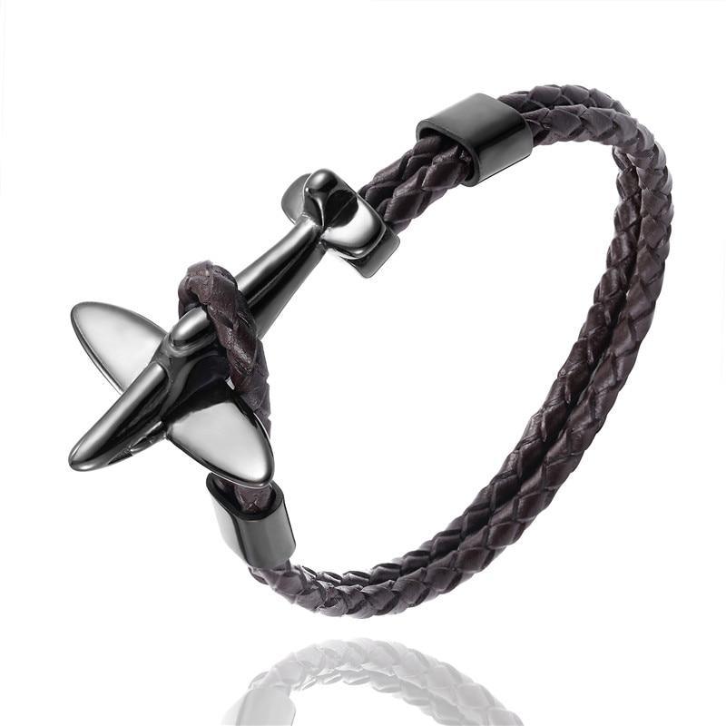 Stainless Steel Gold Aviation Airplane Anchor Bracelets For Men and Women In Retro Leather Bracelet Air Force Style Homme Jewelry Style