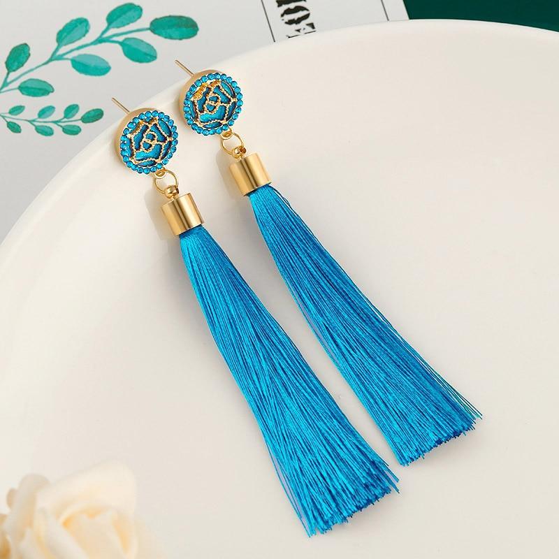 Tassel Modern Epic Retro  Bohemian Tassel Earrings for Women In  Cotton Silk Fabric Long Fringe Drop Dangle Earrings Design