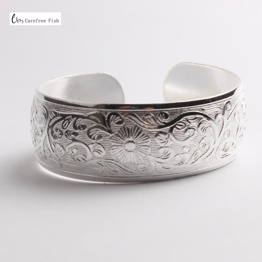 Big Elegant Luxury Amazing Classic Fashion Flower Metal Tibetan Indian Silver Vintage Retro Fashion Cuff Bracelet Bangle For Woman With Details of Animals