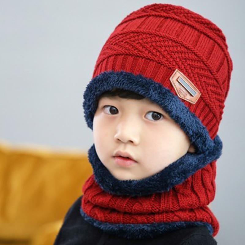 Knitted Baby Hats  Cap and Scarf Turban Beanie Cotton Warm Wool Fur Caps Soft Hat For Childern Girl And Boys