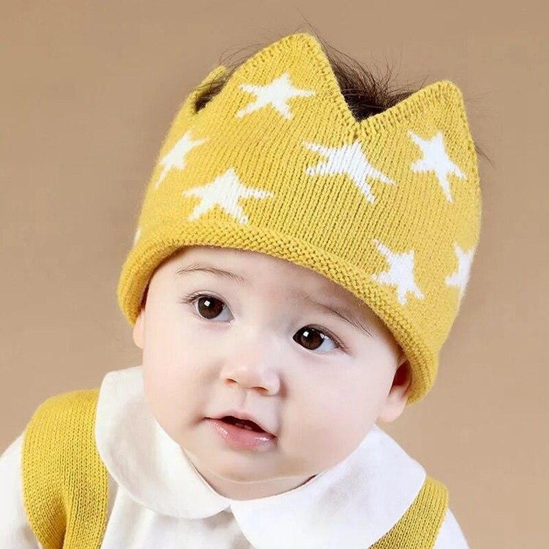 Modern Luxury New Trend  Baby Hat Girls and Boys Crown Knitted Cap Toddler Empty Top Hats Newborn Design Woolen Yarn Bonnet For Kids