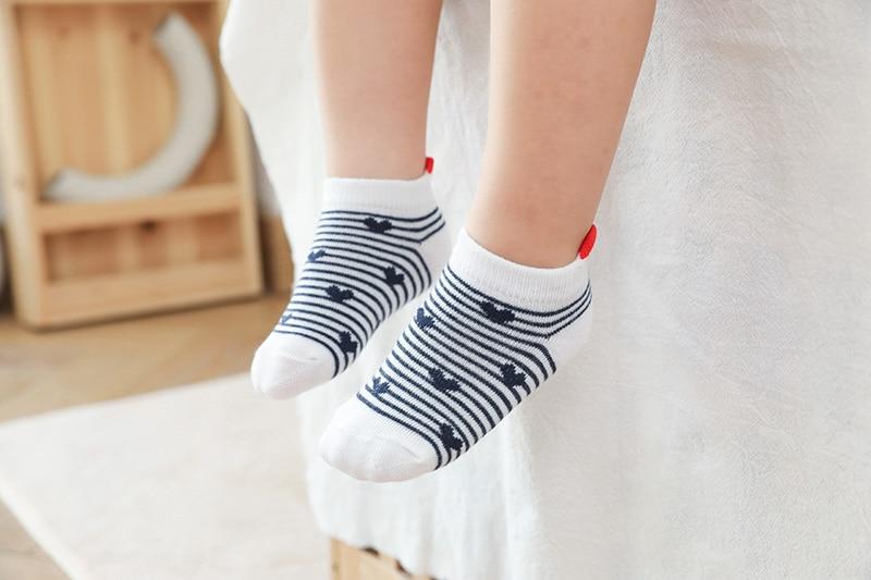 5 Pairs Cotton Mesh Cute Lovely Short Baby White Comfortable Sock With Red Heart For Girls And Boys