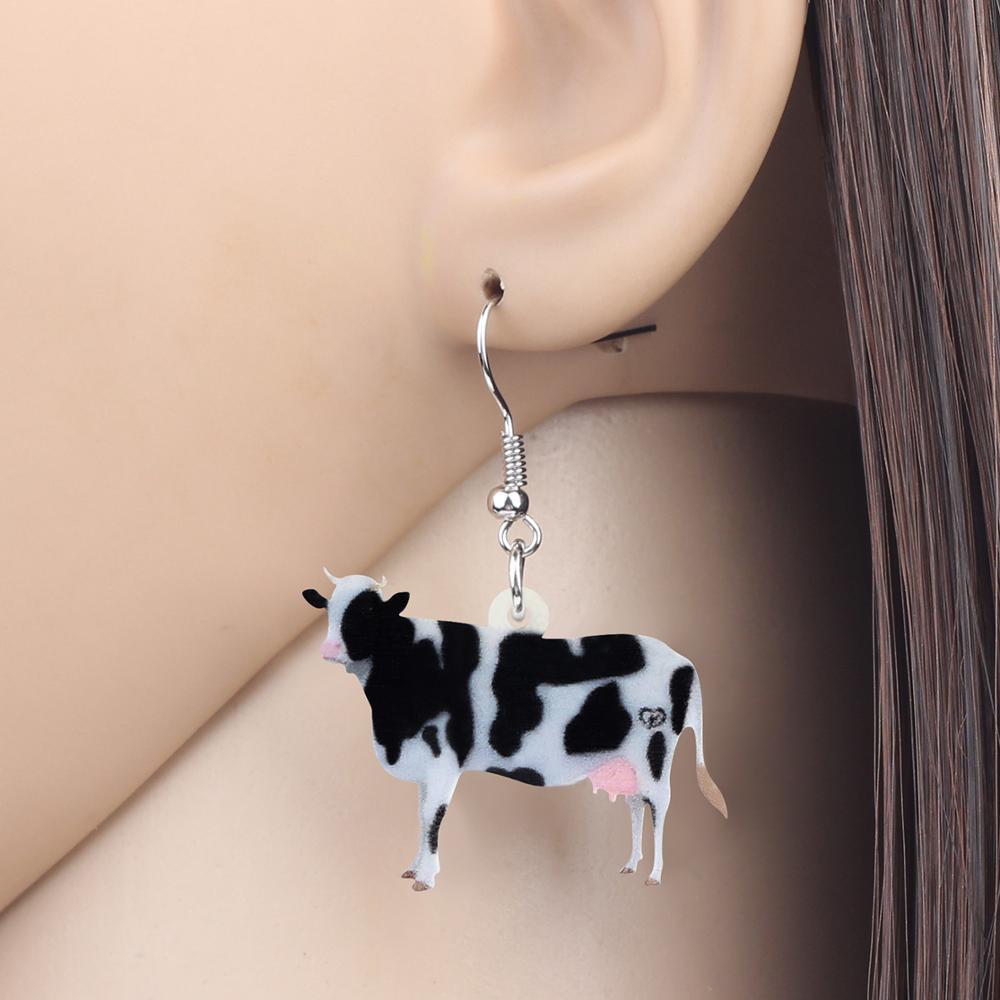 Modern Unique Style Acrylic Dairy Cattle Cow Earrings Drop For Women and Girls Teenager and Kids