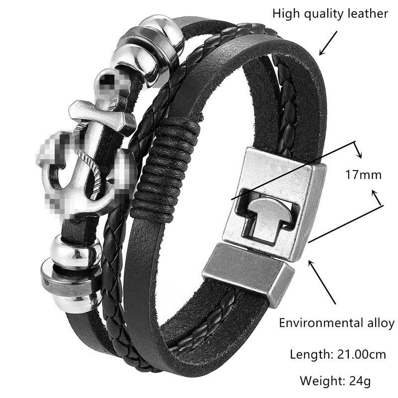 Trendy Modern Jewelry Leather Bracelet Men Braided Multilayer Anchor Bracelets Ladies Rope Chain for Male Jewelry Classic Style