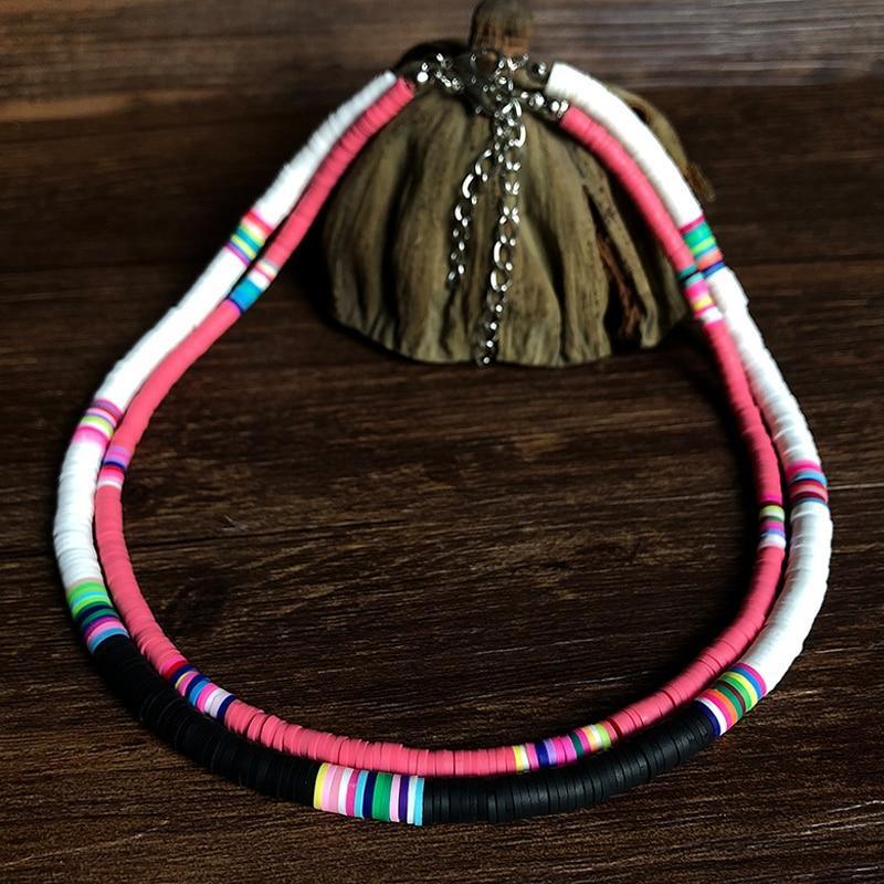 Handmade Polymer Clay Necklace Soft Pottery Choker Necklace Colorful Surfer Beads Collar  Jewelry Gifts