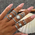 Boho Vintage Gold Star Knuckle Rings For Women BOHO Crystal Star Crescent Geometric Female Finger Rings Set Jewelry