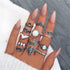 Boho Women Rings Set Compass Arrow Starfish Wave Moon Eyes Gem Gold Silver Color Opening Midi Ring Charm Lady Jewelry