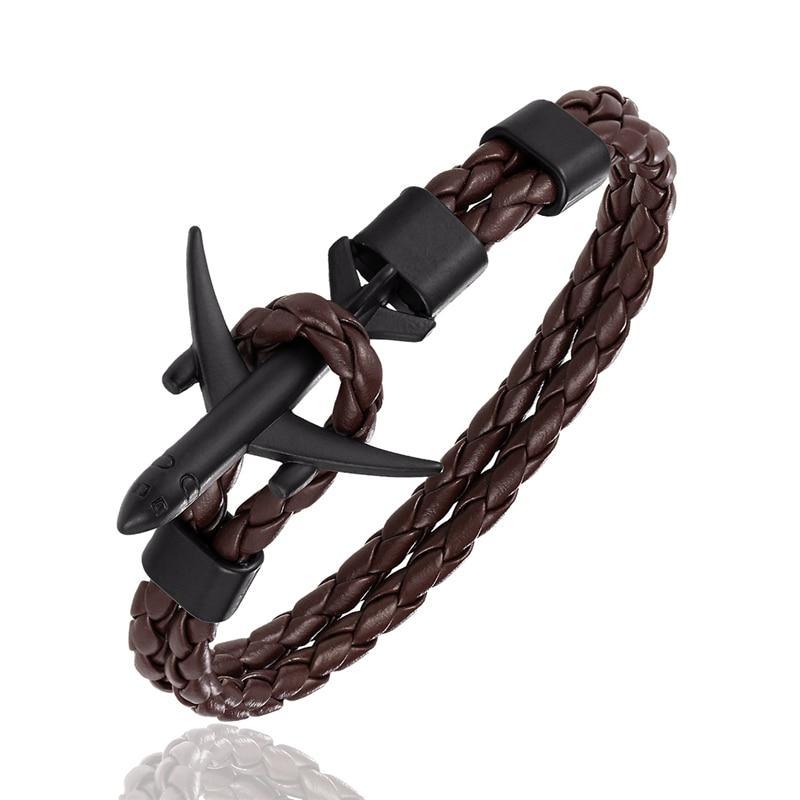 Modern Fashion Elegant Airplane Anchor Luxury Bracelets For Women Charm Leather Amazing Bracelets For Men Metal Hooks Hope homme jewelry Aviation style