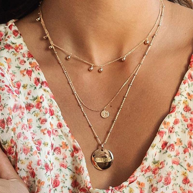 Luxury Multi Layered Gold Necklace For Women Style Perfect Gift For Girl Luxury Jewelry IN Cross Moon Star Medalon Design