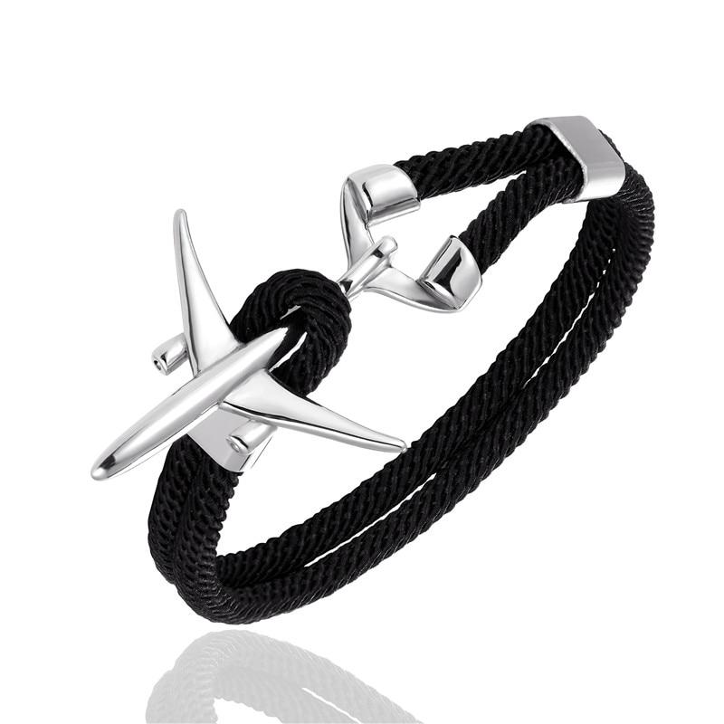 Elegant Fashion Modern Stainless Steel Airplane Glider Luxury Anchor Rope Leather Flight Bracelets For Men And Women New Aviator Style