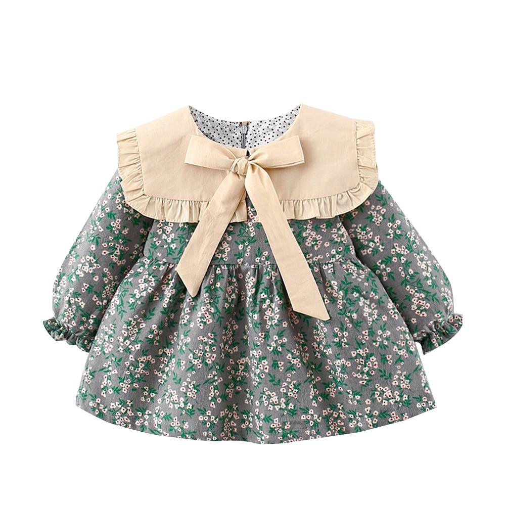 Modern Retro Girl Dress  For Winter Newborn Infant Dress Fashion Cute Cotton Floral Bow baby Party Dress