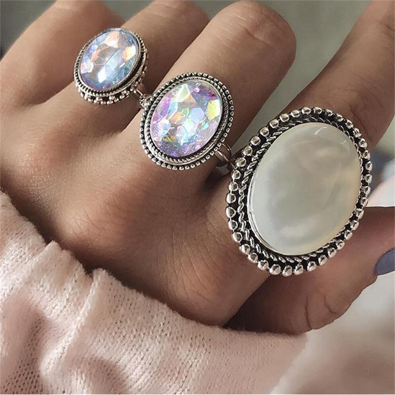 Boho Women Rings Set Compass Arrow Starfish Wave Moon Eyes Gem Gold Silver Color Opening Midi Ring Charm Lady Jewelry