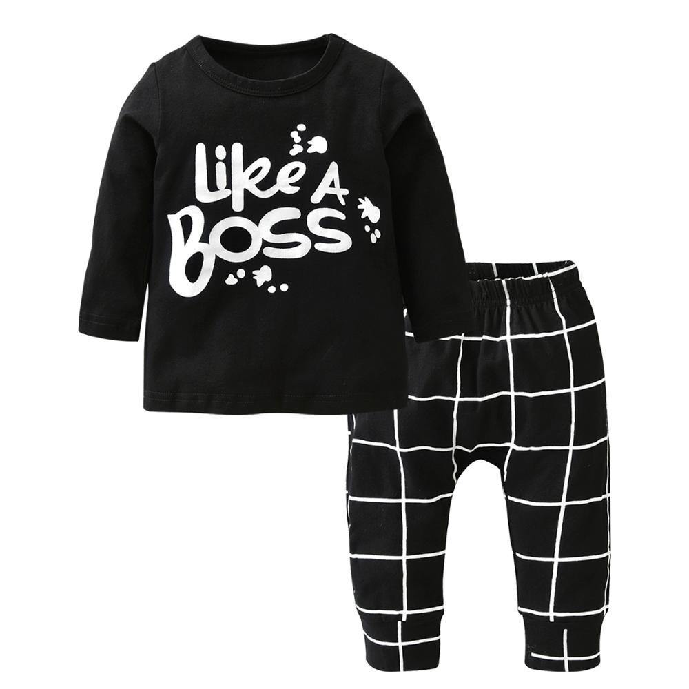 Newborn Baby Boy Clothes Set Long Sleeve Letter Like A Boss T-shirt , Pants Infant Clothing Set For Baby