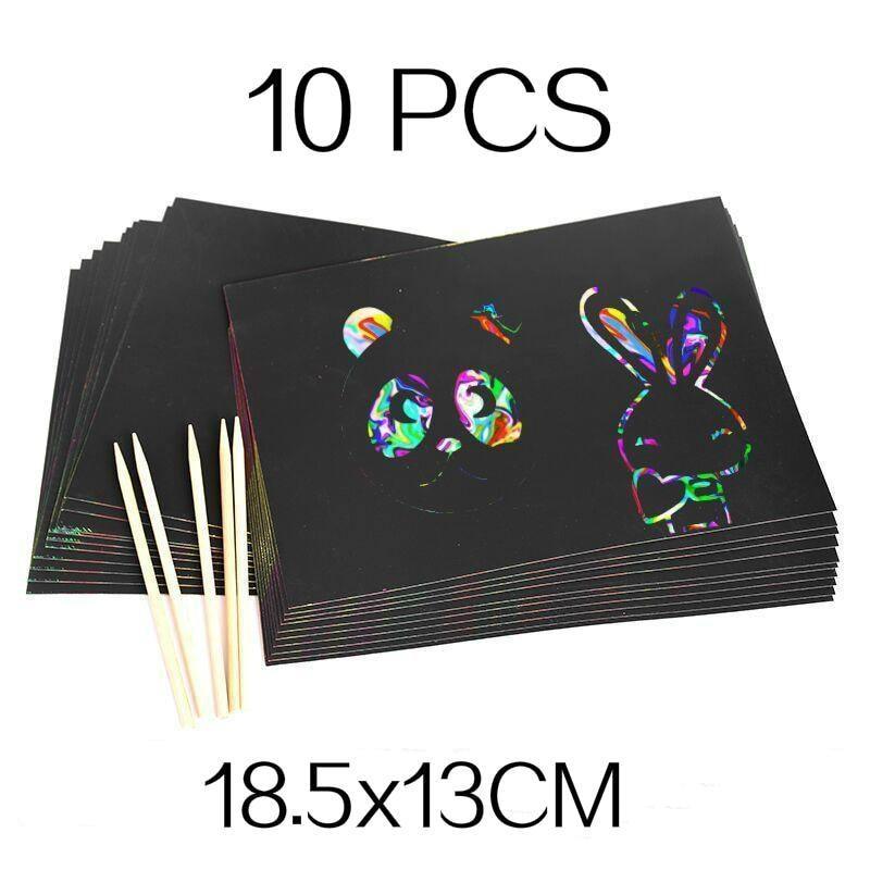 Magic Rainbow Color Scratch Art Paper Card Set With Graffiti Stencil Drawing Board Stick Art Painting Educational Toys