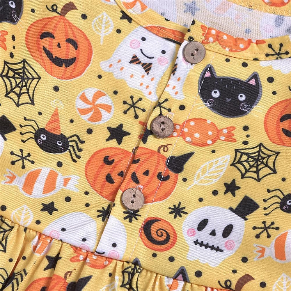 Modern Autmn Colorful Baby Kids Girl Dress For Kids Infant Baby Girls 1-6Years In Hallowen Pumpkin Design Autmn Season