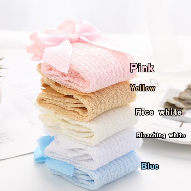 Non-slip Cotton Princess Knee High Long Skin-friendly Socks With Bow Mesh Newborn For Baby Girls