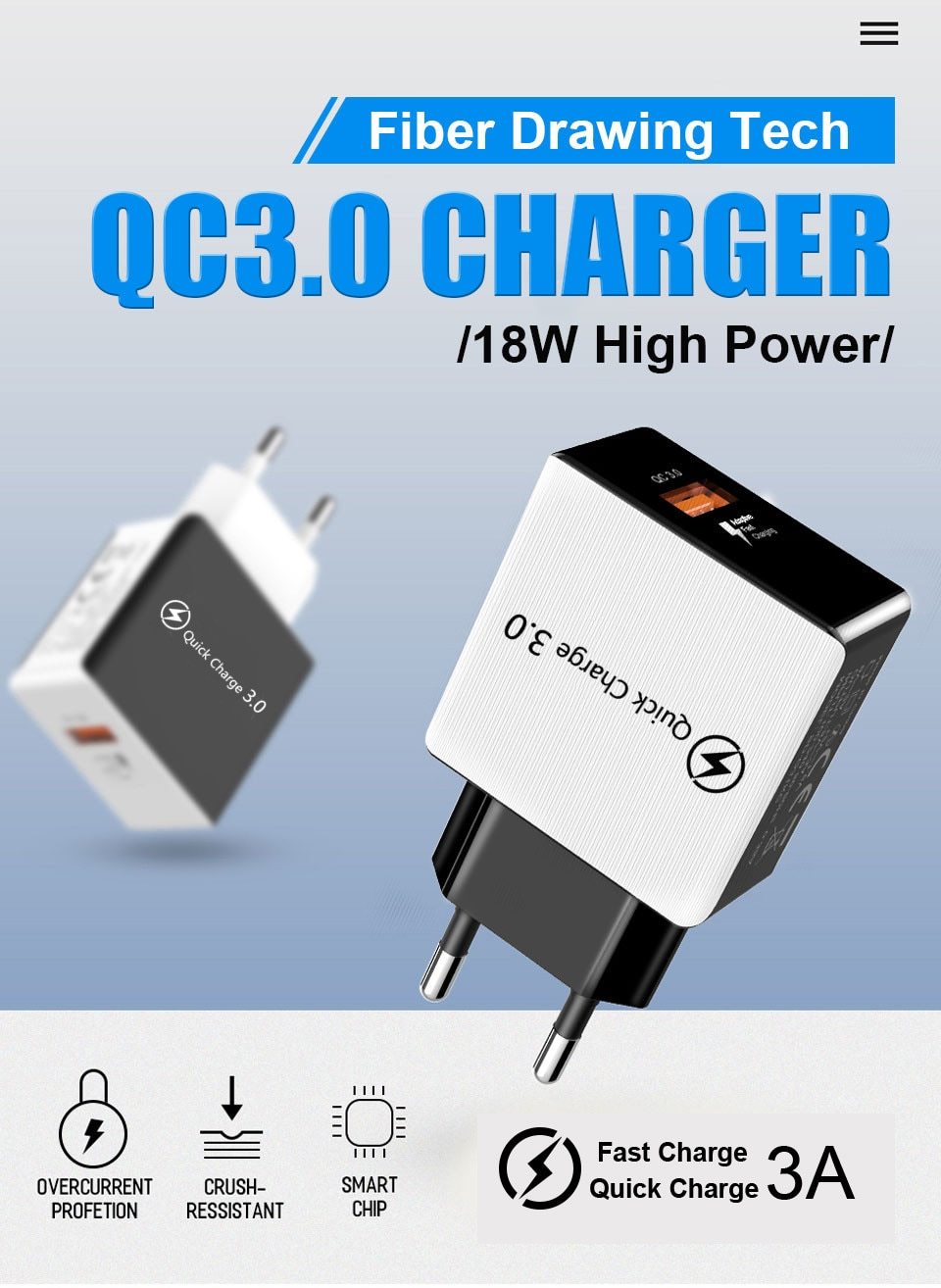 Fast Universal Portable Quick Charge 3.0 4.0 USB Charger 5V 3A Fast Charging Adapter Lightweight Mobile Phone Charger