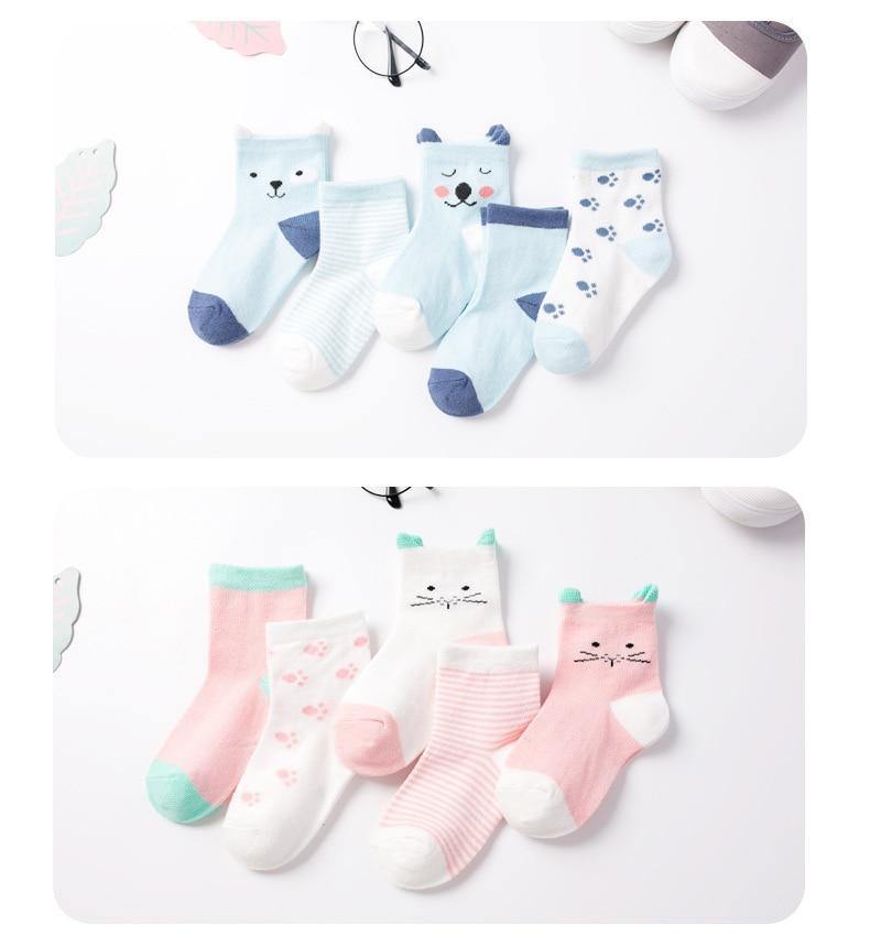 Luxury Modern 5pair Socks Set Kids Soft Cotton Socks Baby Cute Cartoon Warm Dots Fashion Sport Socks For Firls and Boys Kids