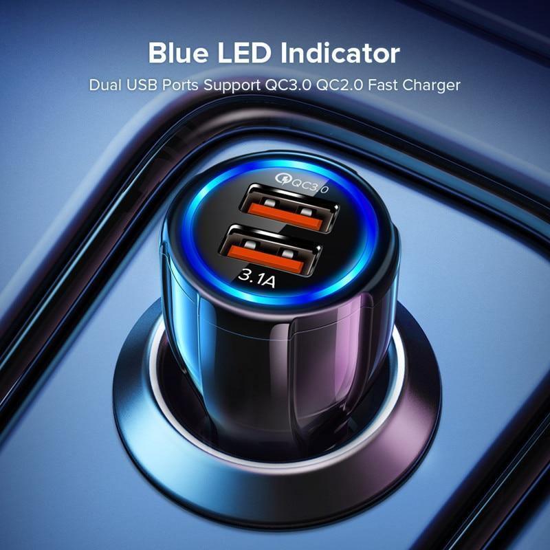 Car LED 18W 3.1A Charger Dual USB Fast Charging QC Phone Charger Adapter Cars Gadgets