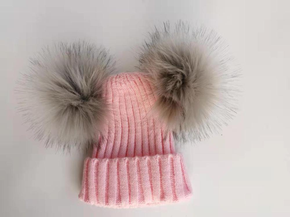 Modern Trend Children's Winter Toddler Baby Kids hat Cap With Two Double Pompom Ears Funny Hat