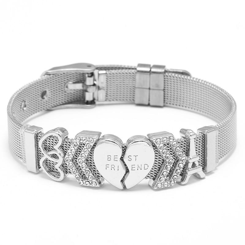 Fashion Stainless Steel Woman and Men Bracelet Mesh Bracelet Set Crystal Heart Anchor Charm Fine Bracelet Bangle For Female Lover