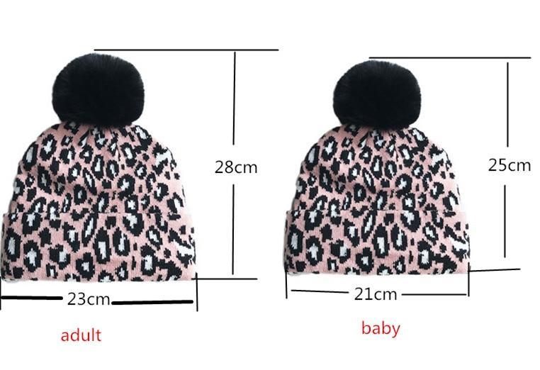 Matching Family Outfits Leopard Children Hats Mother Kids Hats Winter Kids Caps For Mother & Daughter in Elegan Leopard Design