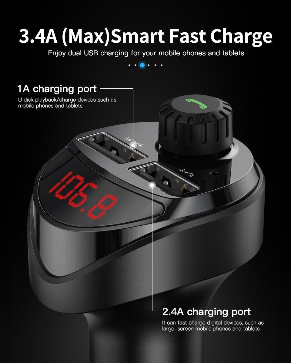 Black Car Charger FM Transmitter Bluetooth Car Audio MP3 Player TF Card Car Kit 3.4A Dual USB Car Phone Charger