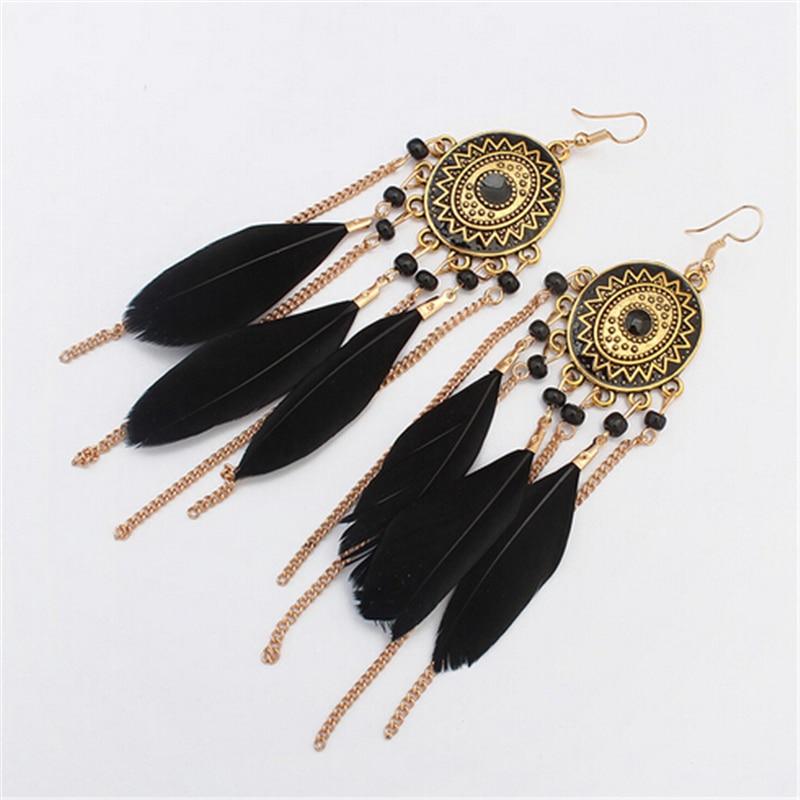 Handmade Modern Elegant Golden Silver Color Ethnic Acrylic Luxury Rainbow Beads Feather Drop Earrings for Women Boho Jewlery