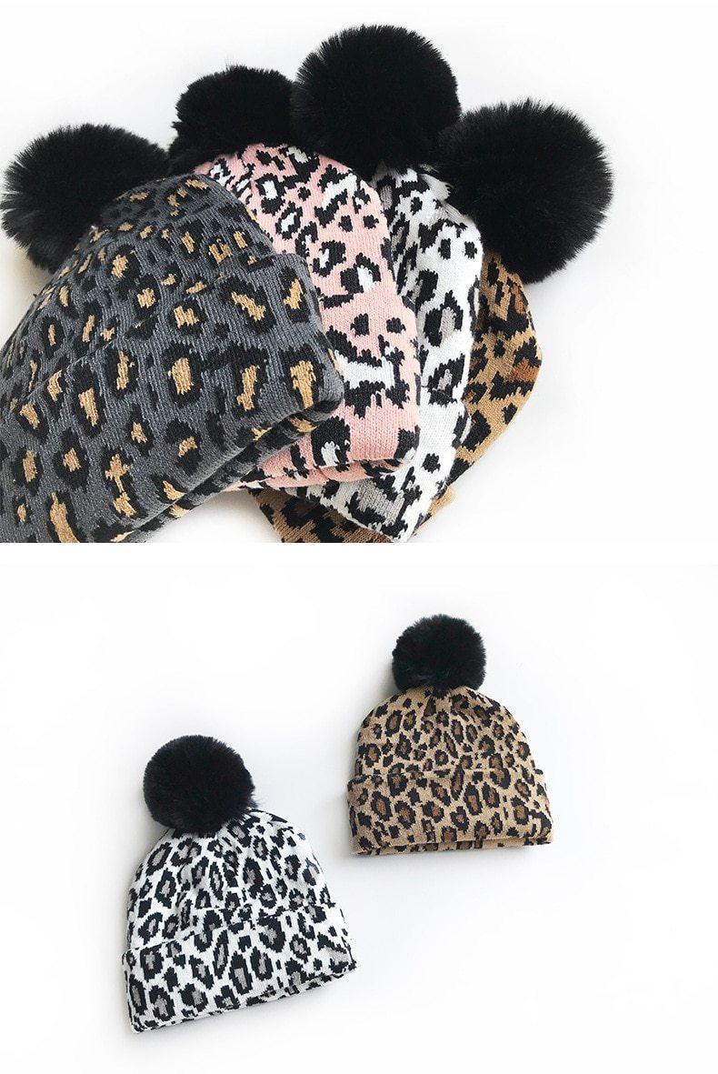 Matching Family Outfits Leopard Children Hats Mother Kids Hats Winter Kids Caps For Mother & Daughter in Elegan Leopard Design