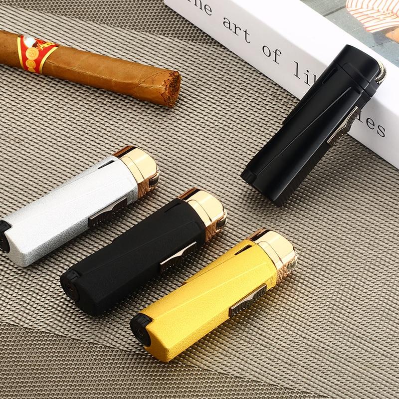 NEW Modern Luxury Grinding Wheel Three Torch Turbo Lighters For Cigarettes Accessories Cigar Smoking Lighters New Metal Design