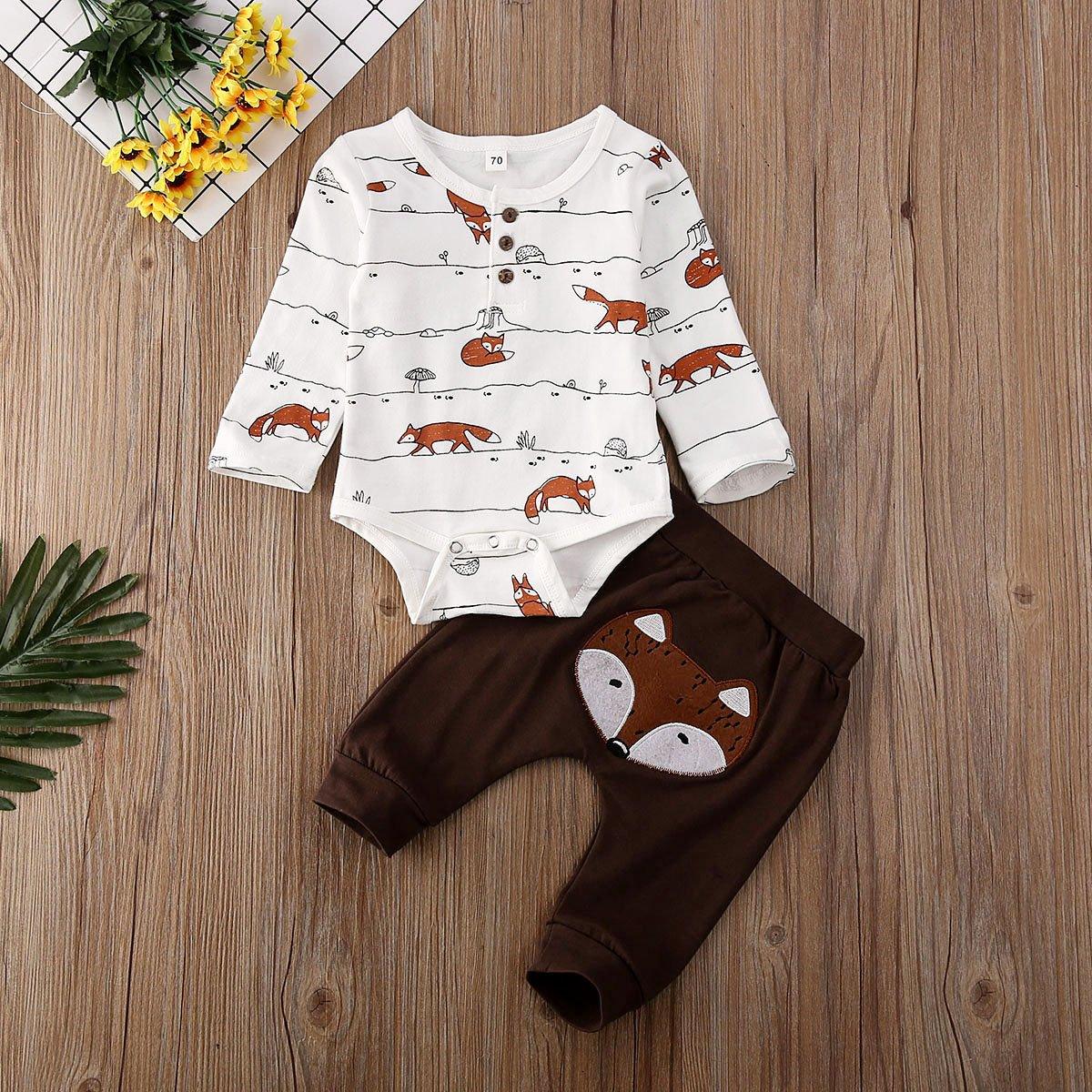 Luxury Modern Trend Style Newborn Baby Boy Girl Fox print Tops Romper Long Pants Autumn Outfits Clothes For Girls And Boys