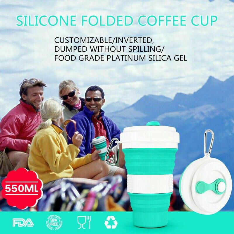 Camping Coffe Adjustable sizes Multi-colors New Collapsible Silicone Coffee Cup Mug Reusable High Temperature Water Cup Outdoor Travel 550ml