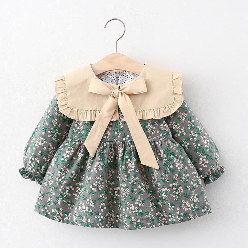 Toddler  Baby Girls  Dress Autumn Long Sleeve Kids Bow Princess Collar Dresses Costume