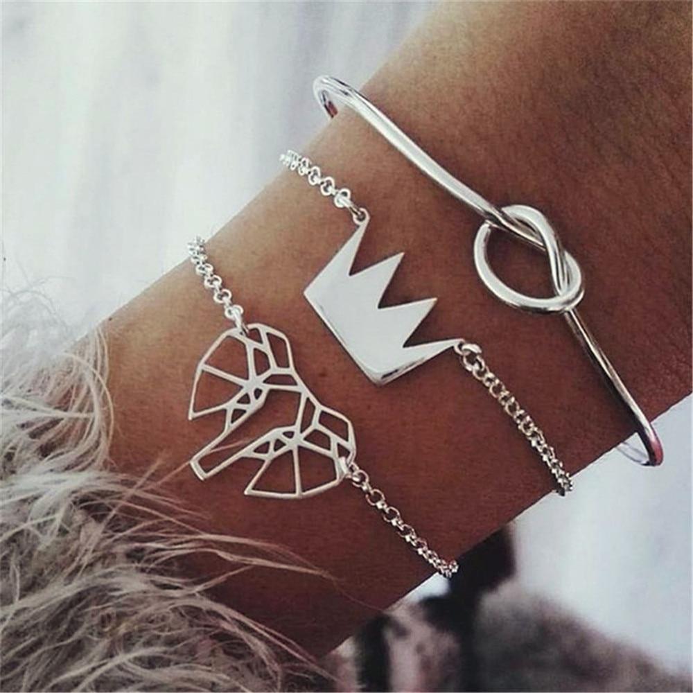 Fashion Bohemia Leaf Round Knot Cuff Bangle Gold Chain Charm Bracelet  for Women Simple Geometric Bracelets Luxury Jewelry