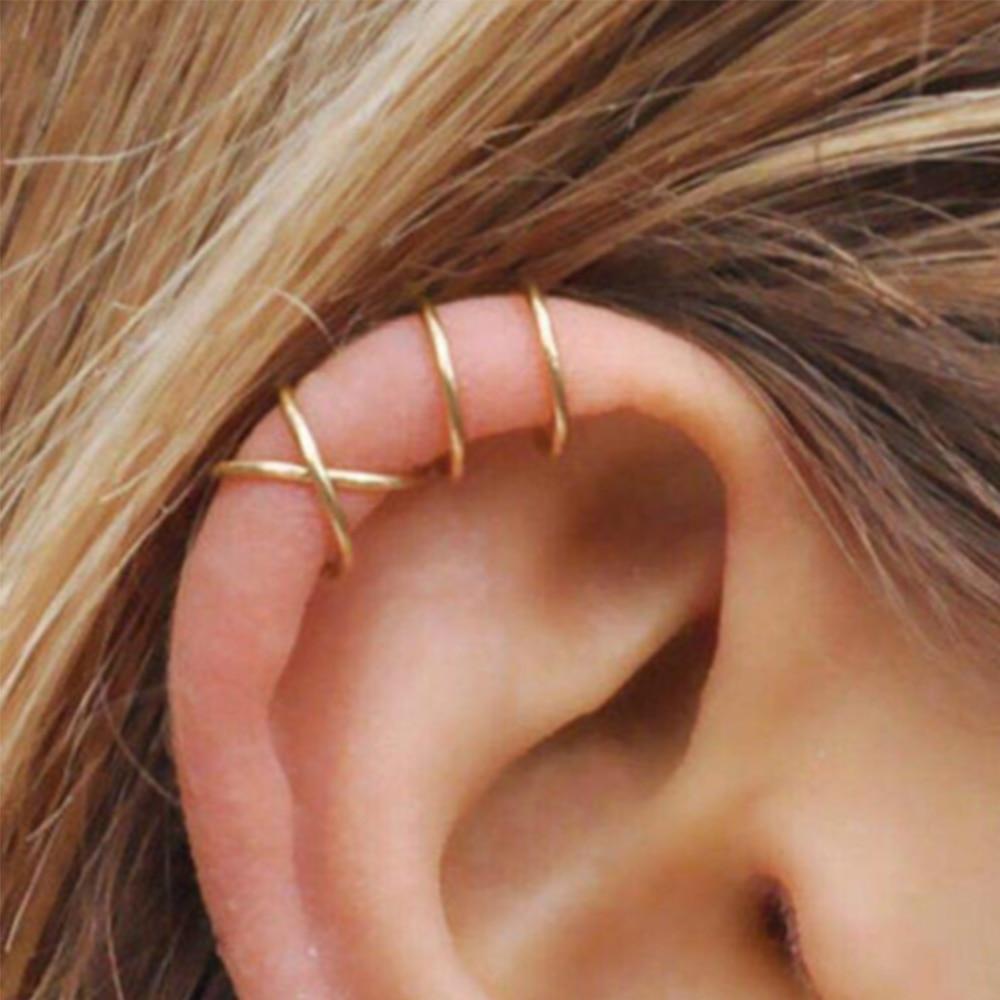 Luxury Gold Leaves Non-Piercing Ear Clips Fake Cartilage Earring  For Women and Men