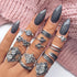 Boho Women Rings Set Compass Arrow Starfish Wave Moon Eyes Gem Gold Silver Color Opening Midi Ring Charm Lady Jewelry