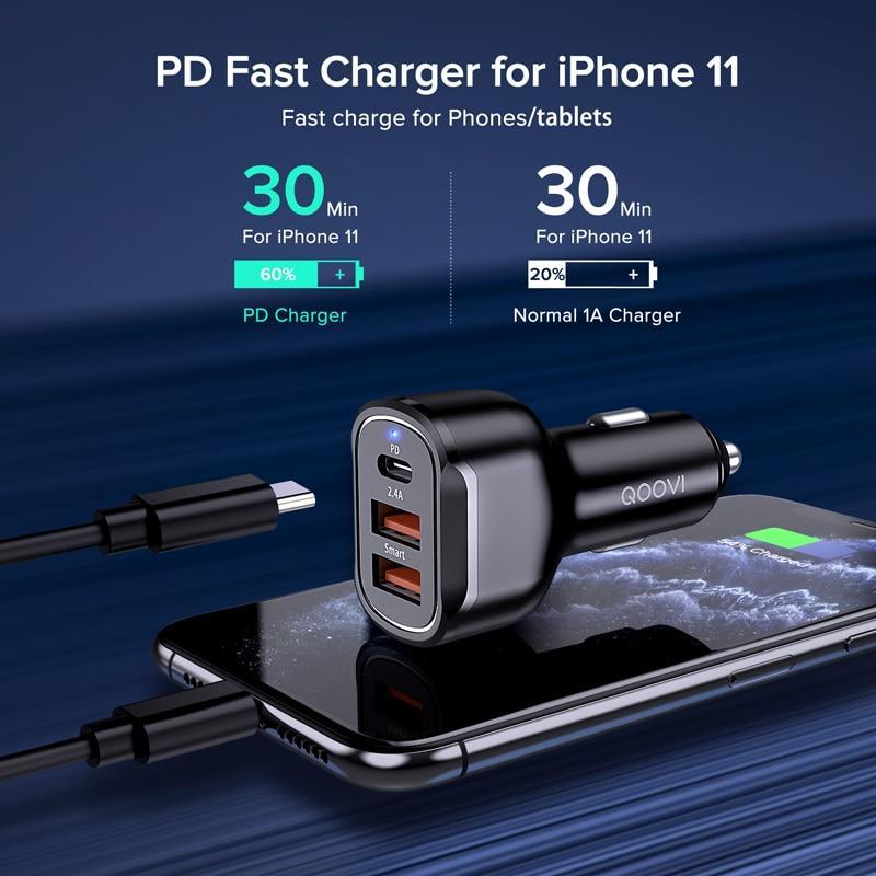 Universal 30W PD 3 USB Car Charger Quick Charge QC3.0 Mobile Phone Type C Fast Charging For Phones