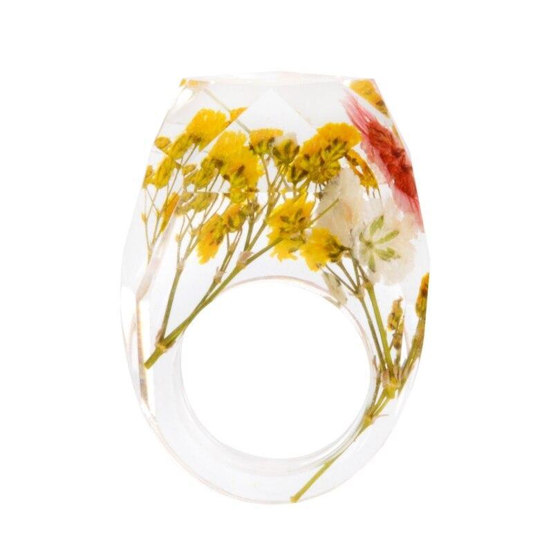 Elegant Luxury Magical Transparent Forest Epic Handmade Stylish Dried Flower Special Resin Ring Colorful Ink Pattern Scenery for Women