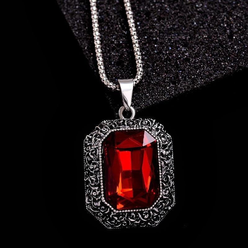 Dark Rose Red Crystal Square Rectangle Heart Necklace Fashion Shopping Party Jewelry Dress Anniversary Accessories Design For Her