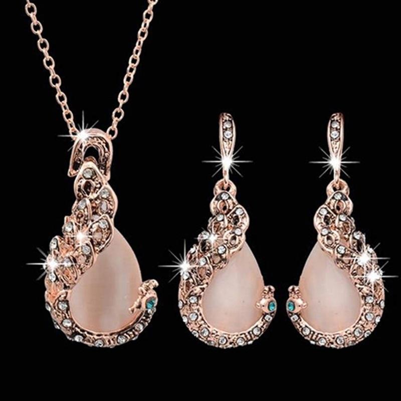 Modern Jewelry Sets For Women Elegant Water-Drop Rhinestone Elegant Pendant Luxury Necklace Hook Earrings Jewelry Set