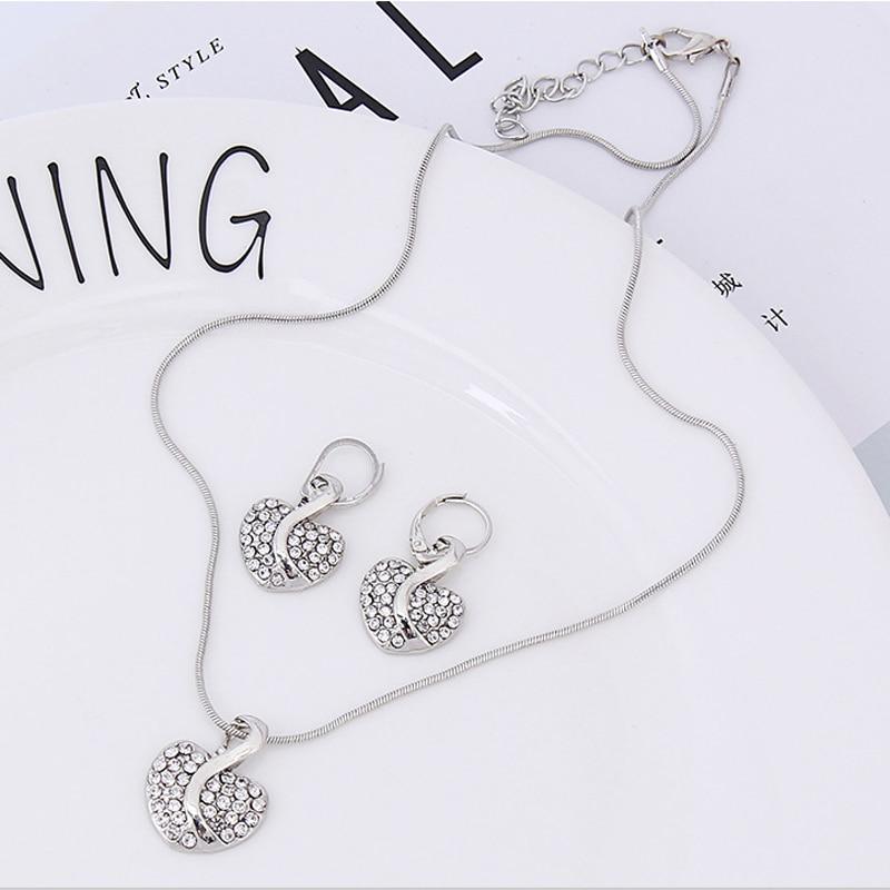 Luxury Fashion Jewelry Gold-color Romantic Austrian Crystal Heart Shape Chain Necklace and Earrings Jewelry Sets For Women