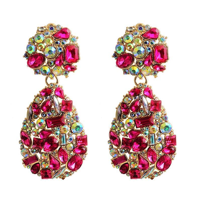 New Long Metal Hollowed-out Hanging Colorful Crystals Dangle Drop Earrings Fine Jewelry Accessories For Women