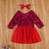 Autumn  Baby Girls Christmas Red Long Sleeve  Letters Printed Pattern Dress Festival Unique Design