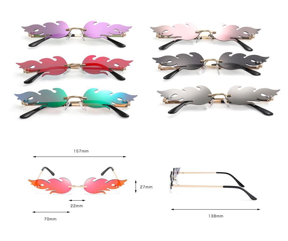 NEW 2021 Fashion Fire Flame Sunglasses For Women With Brand Design Rimless Wave Eyewear Luxury Trending Narrow Style