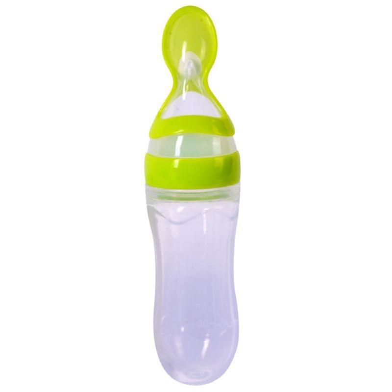 Silicone Baby Bottle With Spoon Food Supplement Bottles Squeeze Spoon Milk Feeding Bottle Cup For Baby and Kids