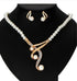 Bridal Simulated Pearl Jewellery Sets for Women's Dresses Accessories Cubic Necklace Earrings Set Gold Color