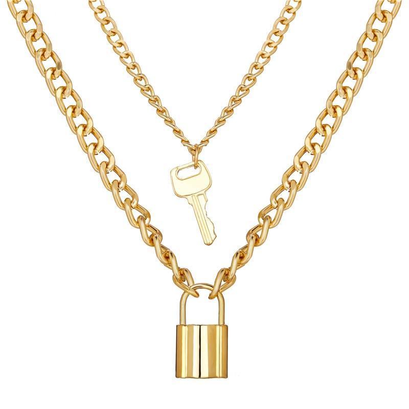 Fashion Multi Layer Lock Portrait Gold Pendants Necklaces For Women Luxury Jewelry Vintage Cool Style